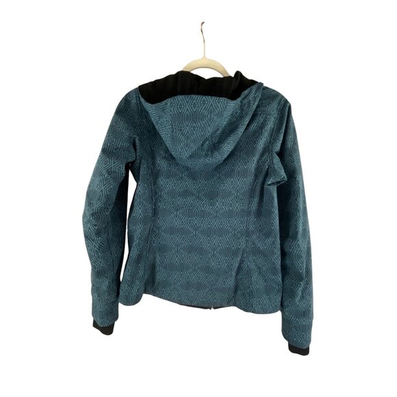 Columbia Women's M Teal Patterned Weatherproof Jacket Hooded Asymmetrical Zip - Picture 9 of 10